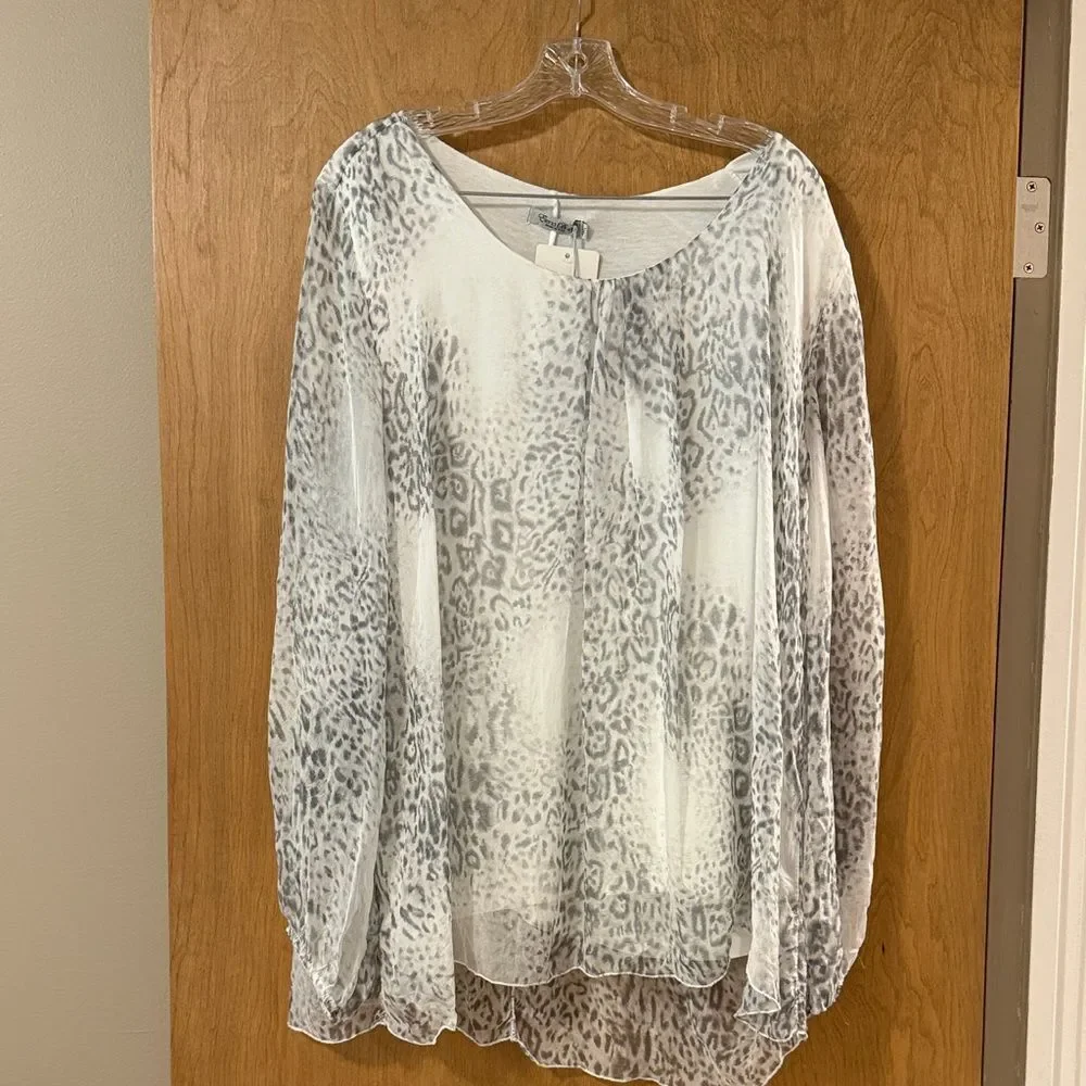NWT Elena Baldi Grey and White Leopard Print Women's Top - Picture 1 of 7